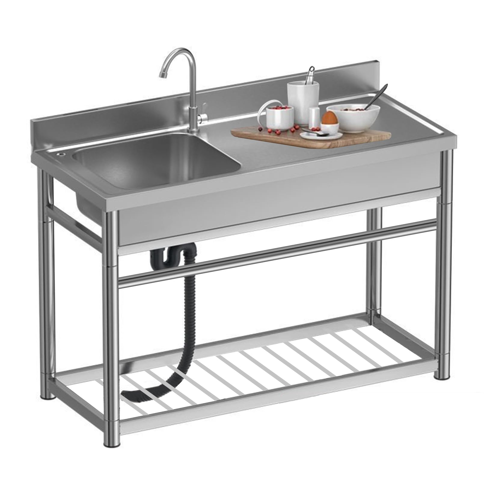 TAXXII Kitchen Sink Outdoor Stainless Steel Prep & Utility with Faucet and Workbench, Commercial Catering Free Standing for Garage, Restaurant, Kitchen, Laundry Room