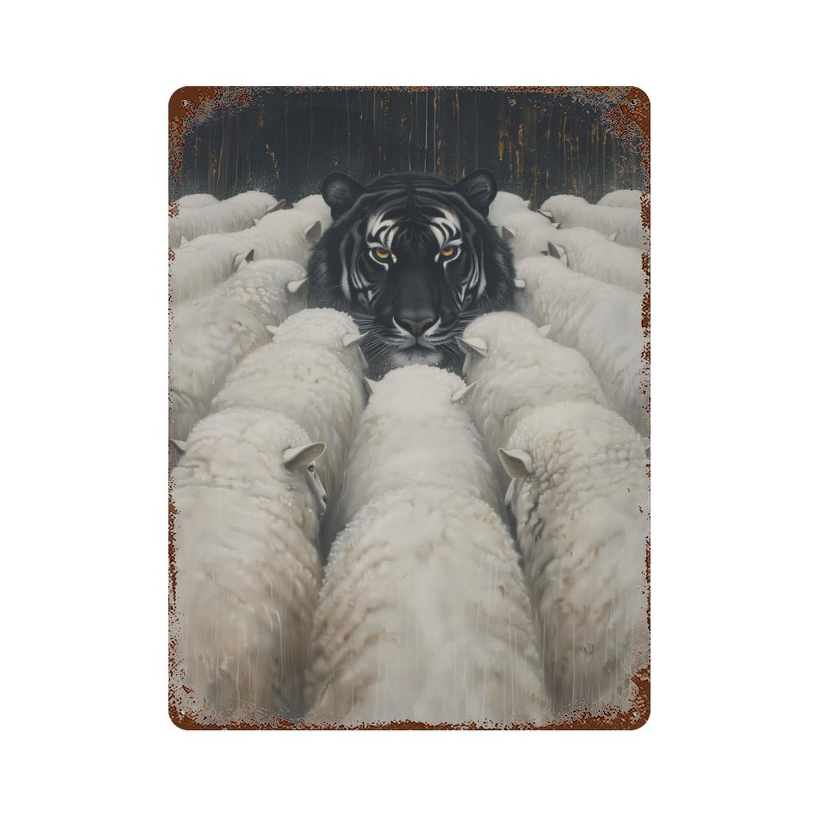 Black Tiger Sheep Leader 15.7"x11.8" Retro Metal Sign, Industrial Home Decor for Office, Studio And Wall Decor