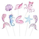 WERNNSAI 32PCS Mermaid Cupcake Toppers - Glitter Mermaid Birthday Decorations Under the Sea Cake Toppers Birthday Party Cake Decorations for Girls Kids Baby Shower