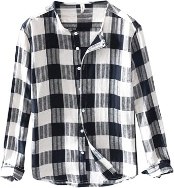 Icegrey Mens Collarless Plaid Shirt 