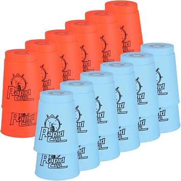 yeesport Speed Stacking Cup Game 24 Pcs Cup Stacking Set Sports Stacking Cups Speed Training Party Challenge Competition Travel Game Stacking Game Gift for Lovers Red & Blue