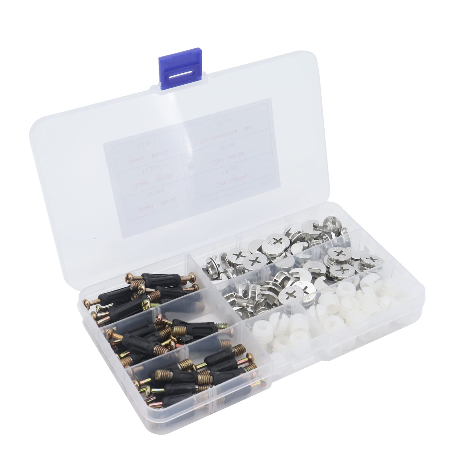 Yuhtech Cam Bolt Nut Dowel, 108 Pcs Flat Furniture Connector Fixing Screw for Furniture Cabinet, Wardrobe - Image 4
