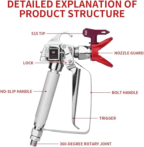 Miniatura 3 de Pistola de pintura sin aire de alta presión 3600 PSI, rociador con extensión de 12 pulgadas, boquilla 517