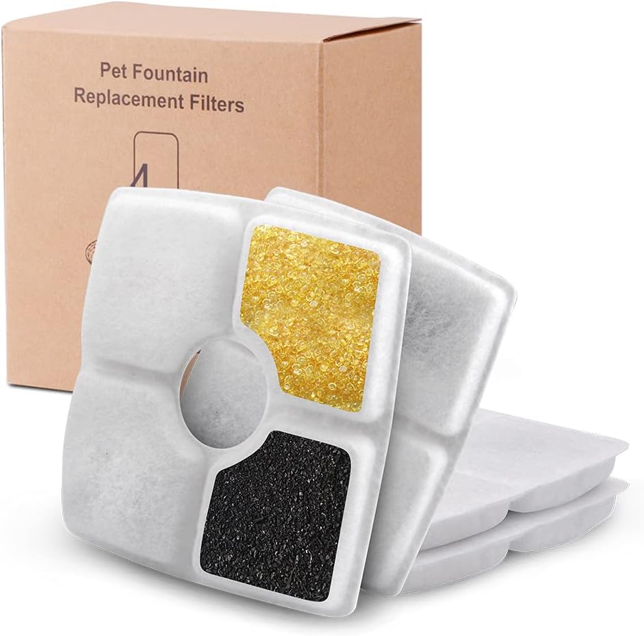 4 Packs Filters for Square Cat Water Fountains, Pet Fountain Replacement Filters with Resin and Active Carbon for Automatic Flower Water Dispenser Drinking Fountain
