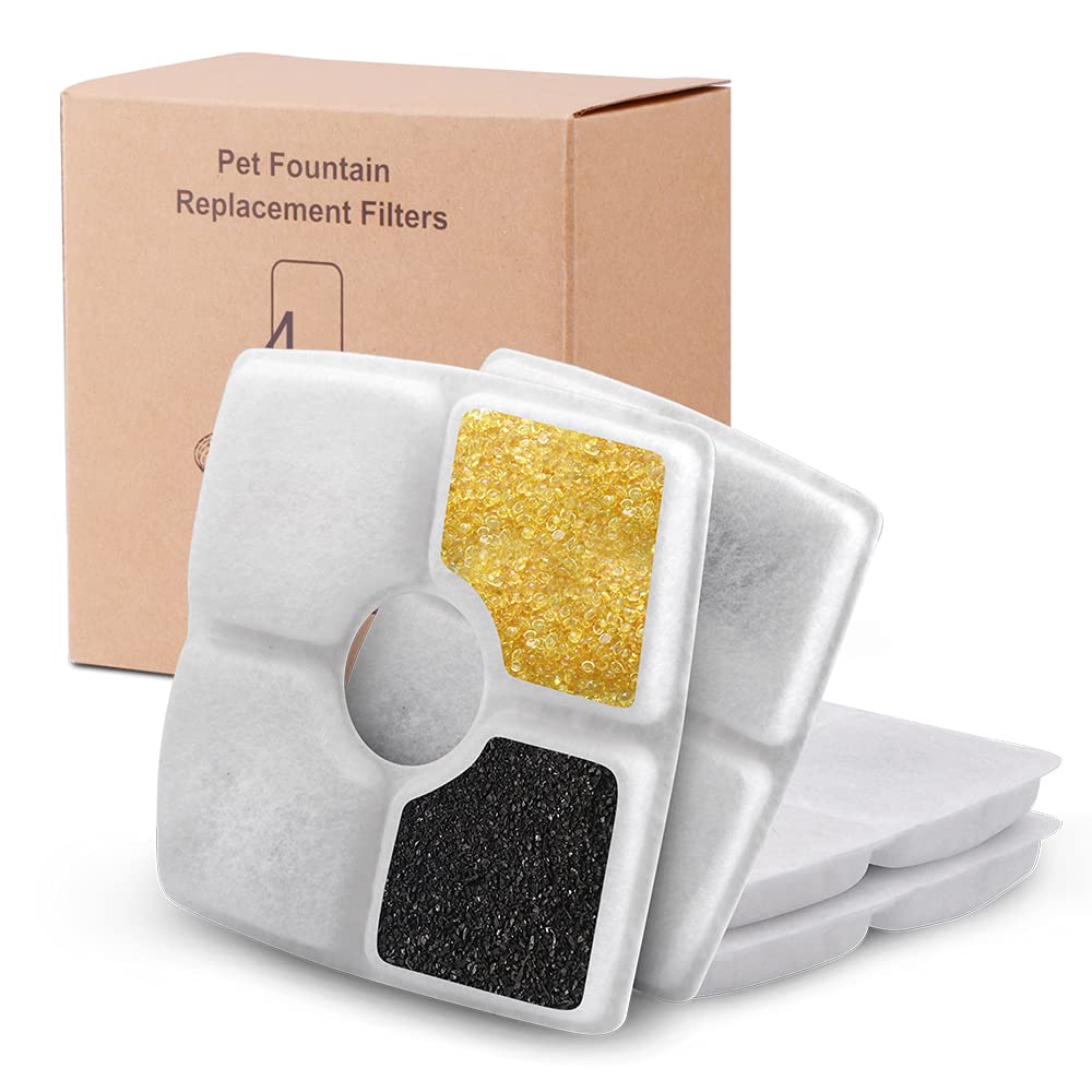 4 Packs Filters for Square Cat Water Fountains, Pet Fountain Replacement Filters with Resin and Active Carbon for Automatic Flower Water Dispenser Drinking Fountain