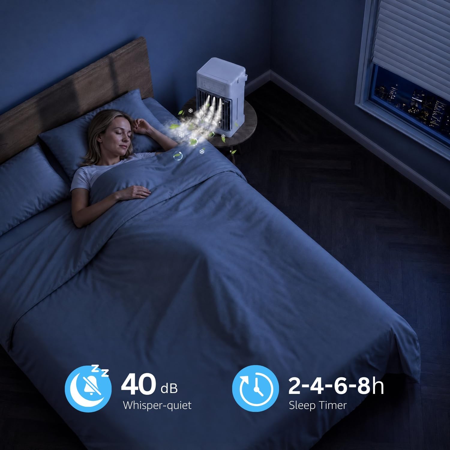Portable Air Conditioners, 3 Speeds, 3 Mist Settings, 40oz Large Water Tank, 2~8h Timer & Night Lights, Air Conditioner Portable, Small Mini Personal Air Conditioner Air Cooler for Room Bedroom