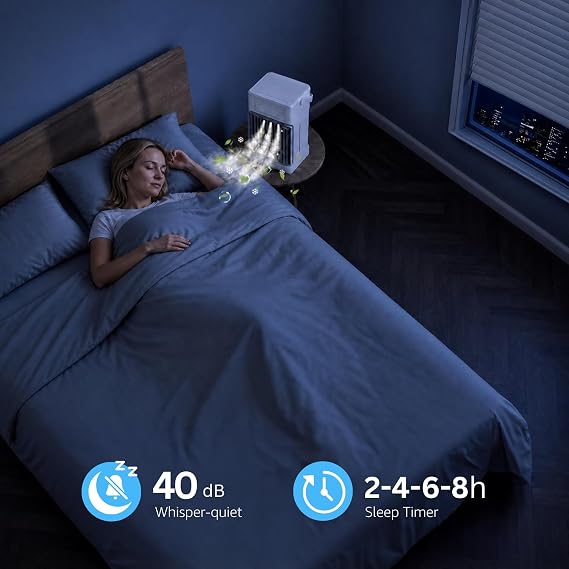 Portable Air Conditioners, 3 Speeds, 3 Mist Settings, 40oz Large Water Tank, 2~8h Timer & Night Lights, Air Conditioner Portable, Small Mini Personal Air Conditioner Air Cooler for Room Bedroom