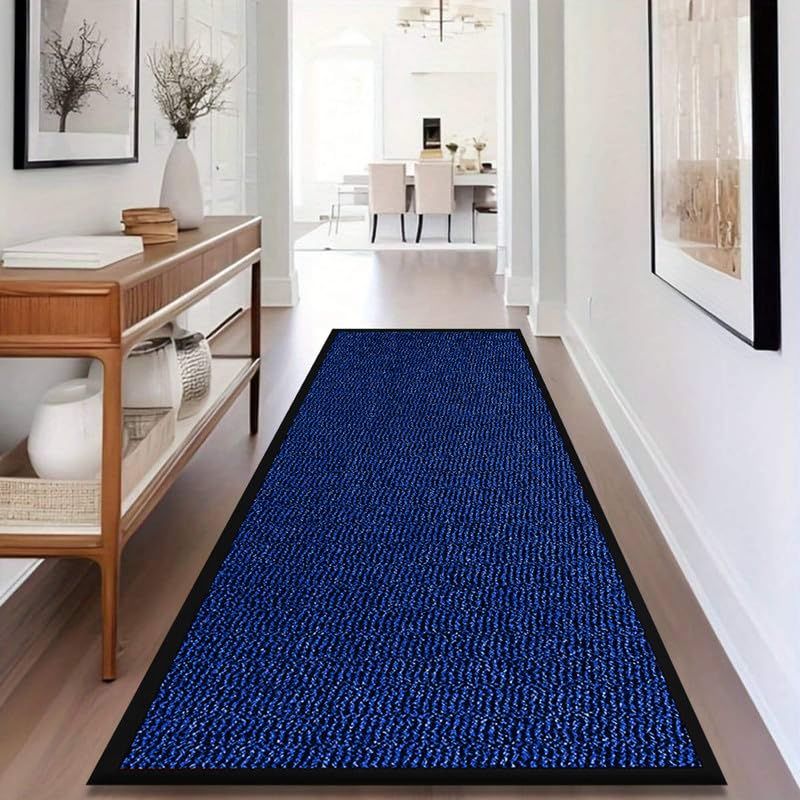Trendy Realm Sunny Indoor & Outdoor Runner Rug – Machine Washable Non-Slip Rubber Backed Entrance Mat, Long Waterproof Mats for Hallway, Front Entrance, Kitchen, Patio or Garden - (Blue, 90x150 cm)