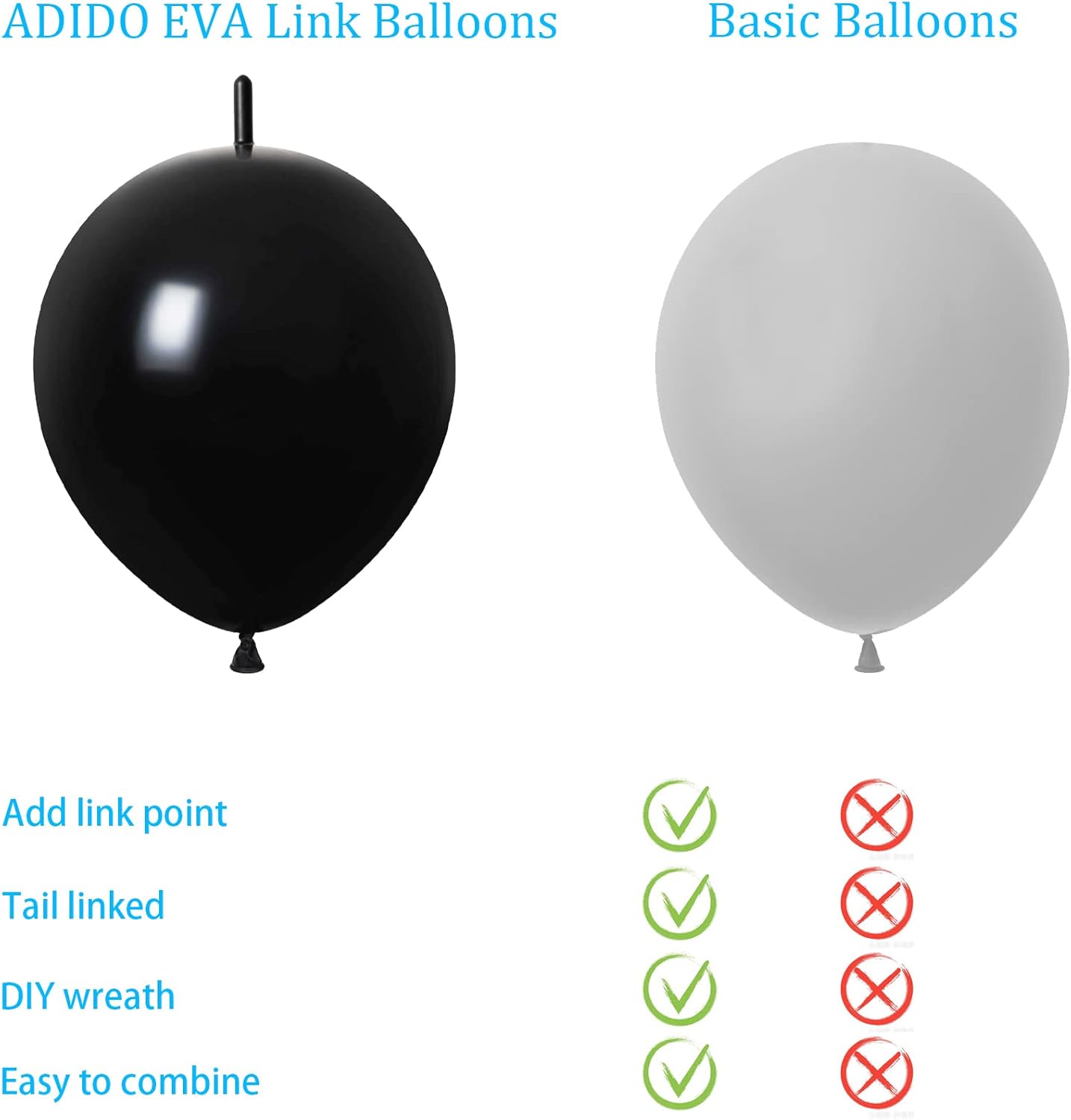 Link Balloons Black 12 Inch Quick Latex Link Balloon 80 Pcs for Birthday, Halloween, Christmas, Party Festival Decorations