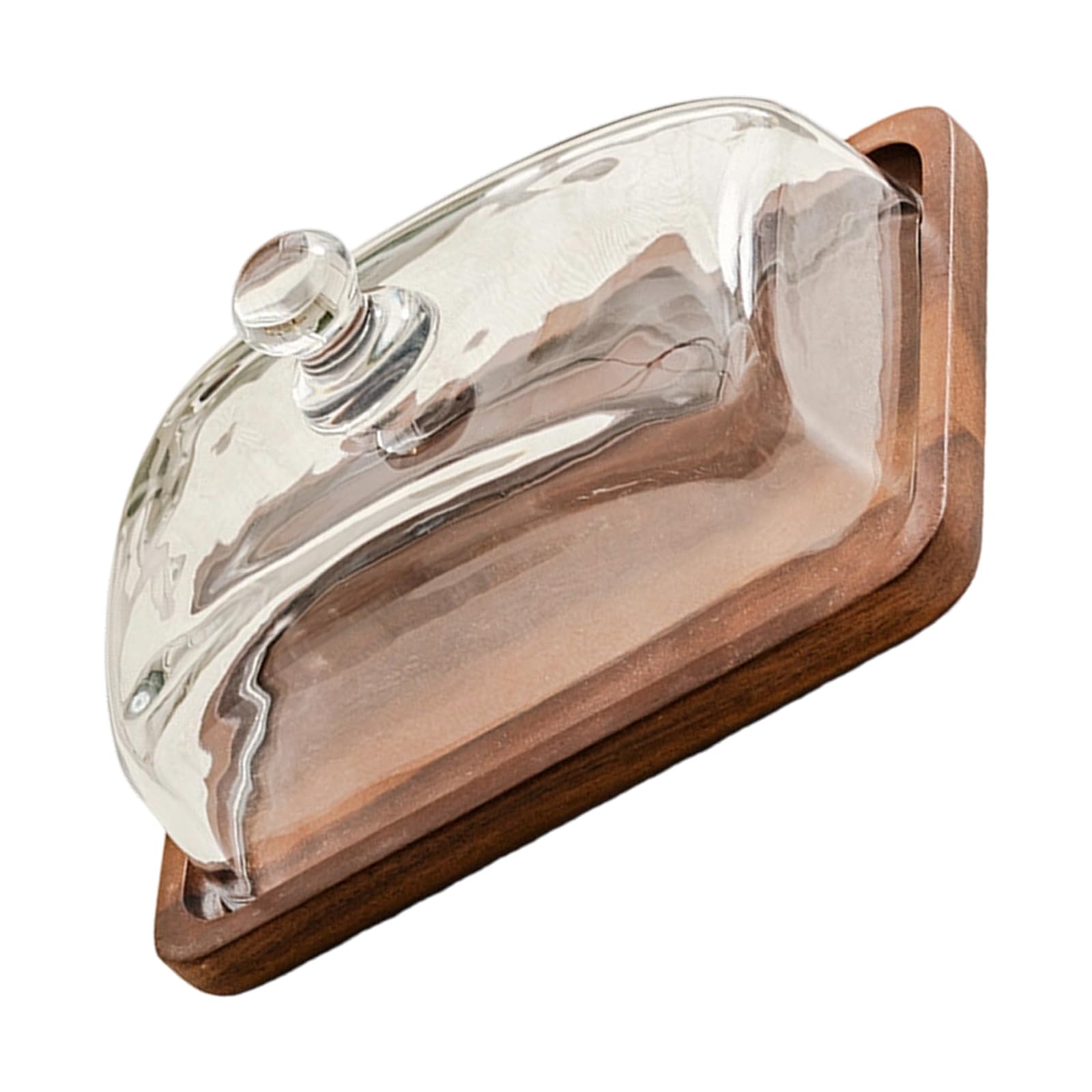 NVOQILIN Wooden Serving Tray with Glass Cloche for Pastry and Butter Storage Cheese Display and Preservation Platter Wooden Cake Tray with Lid