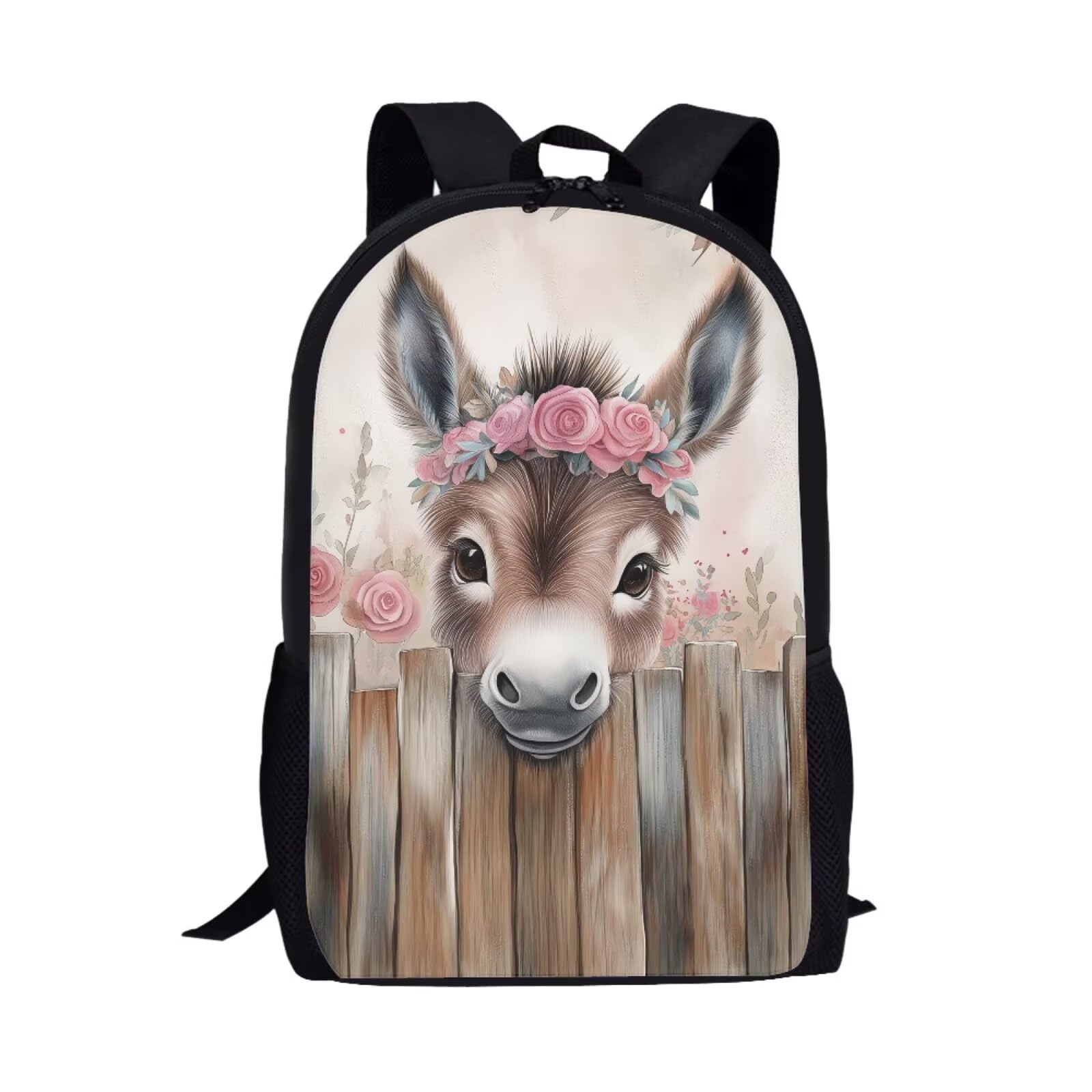 BYCHECAR Donkey Backpack for Kids Fancy Middle School Backpack Smooth Casual School Backpack for Teens Boys Rose Youth Bag for Outdoor Activity