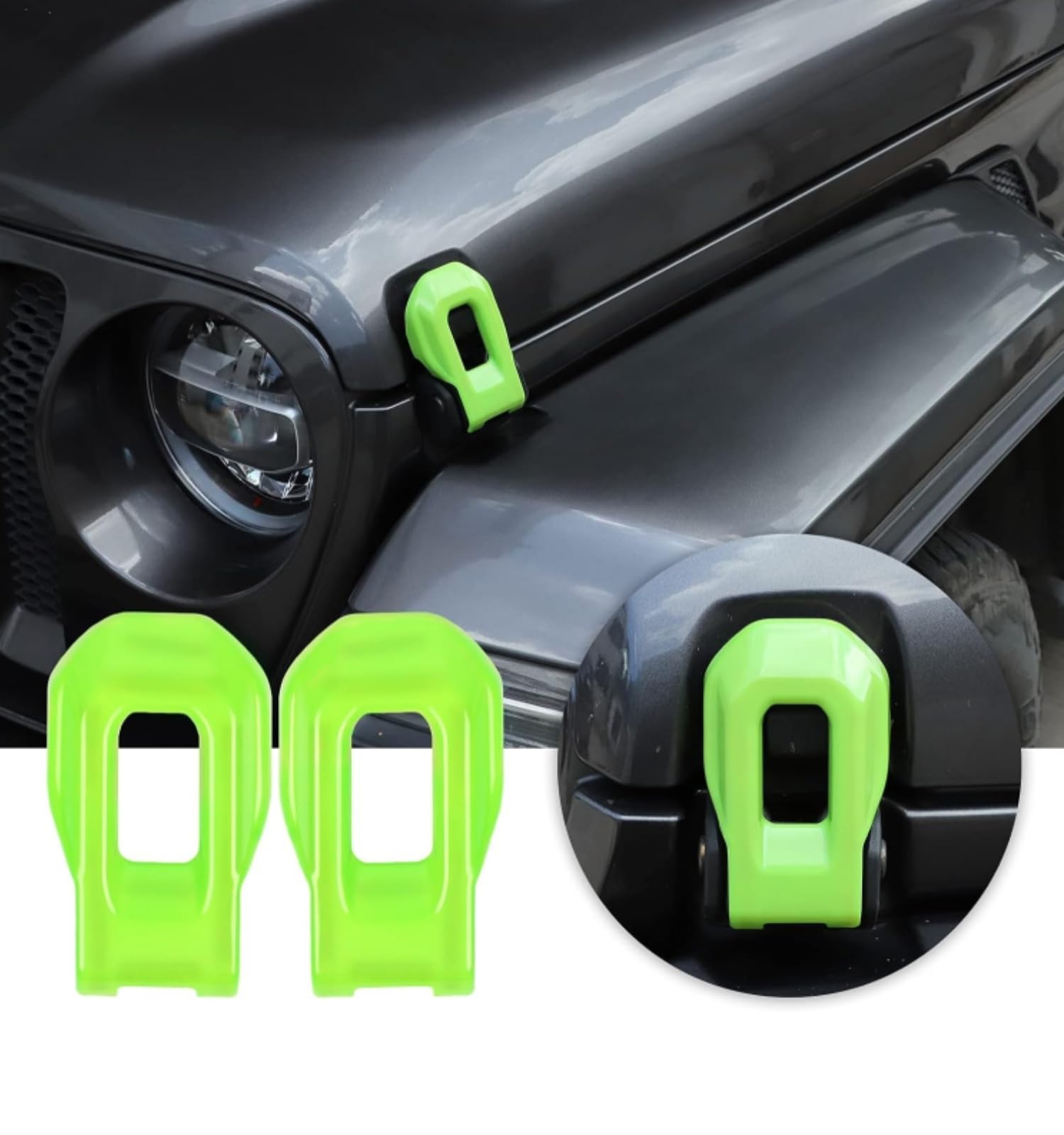 Voodonala for Jeep JL ABS Hood Latches Engine Buckle Bonnet Fastener Engine Cover Decor Trim Protction Cover for 2018-2026 Jeep Wrangler JL JLU Exterior Accessories Green 2pcs