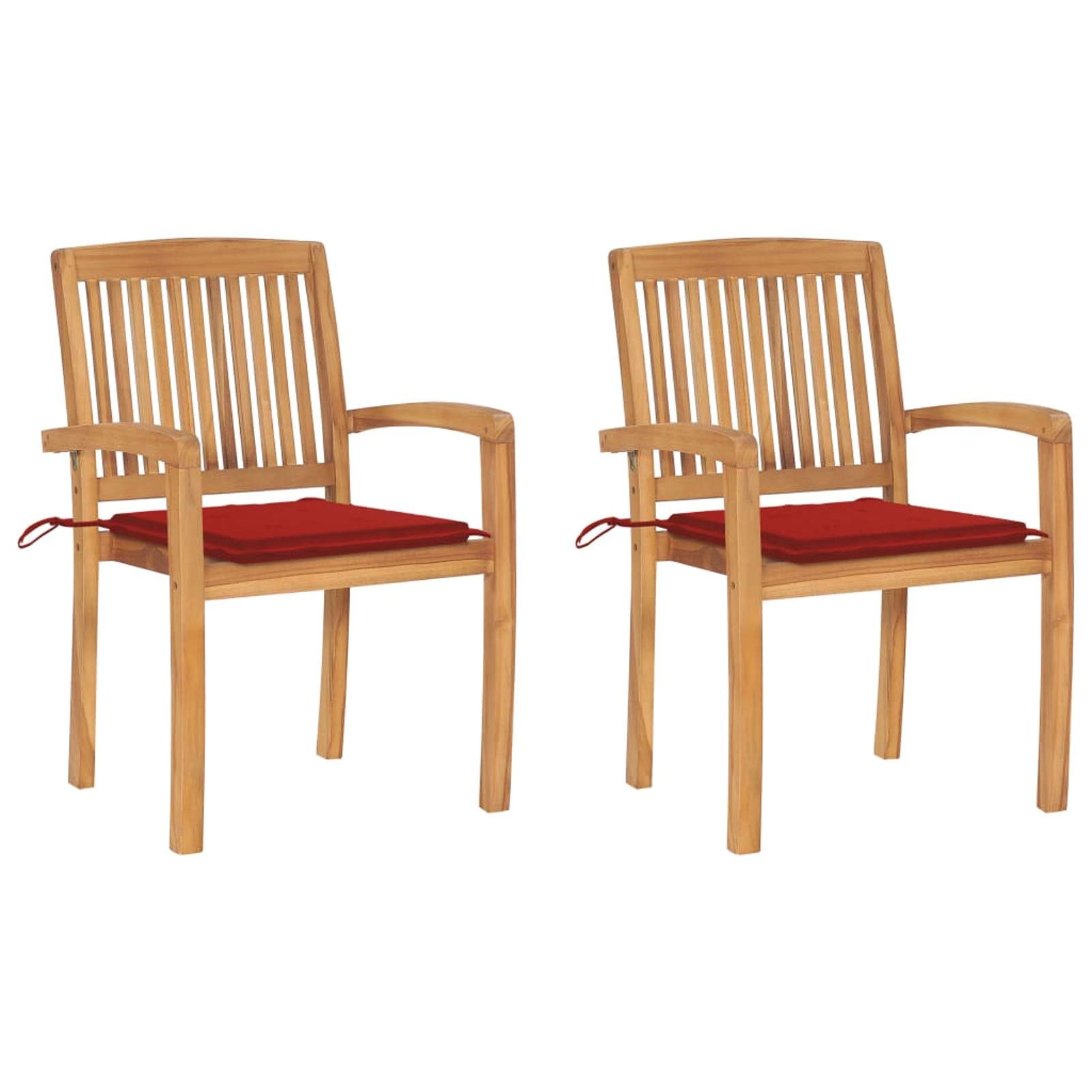 Chaises de Jardin en Bois de Teck Massif ZHOUMIN avec Coussins Rouges
