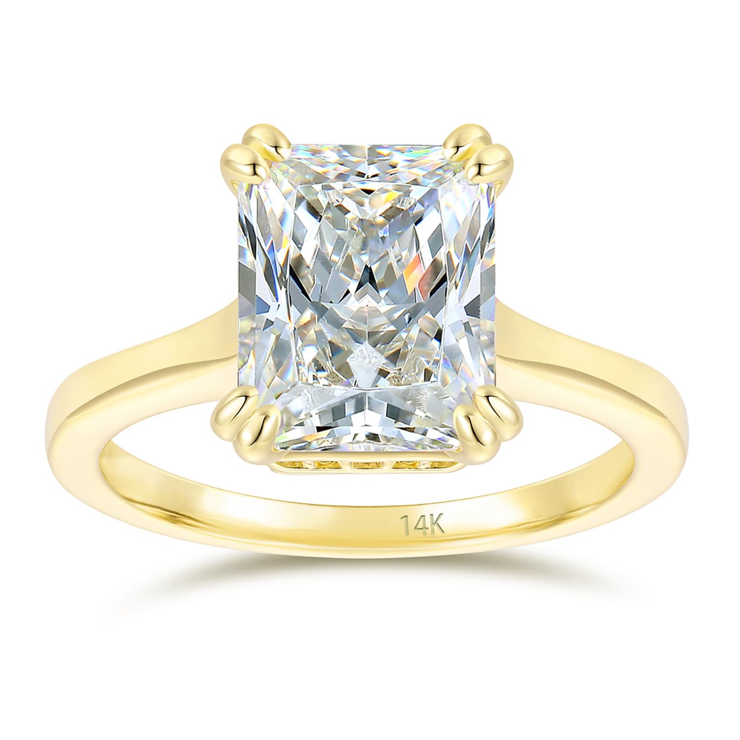 CelaKuta 14K Gold 4CT Radiant Cut Moissanite Engagement Ring