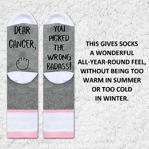 Image of Ziyouza You Picked The Wrong Badass, Cancer Socks, Women Men Gift for Cancer Surgery Recovery, Breast Cancer Survivor Gift, Chemo Gift, Novelty Gift for Thanksgiving Christmas Birthday, 1 Pair-06
