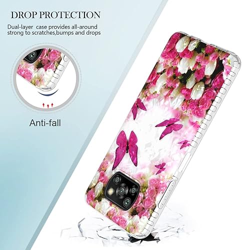 Miniatura 5 de nincyee Funda de silicona a prueba de golpes para Xiaomi Poco X3X3 ProX3 NFC, bolsa de aire de doble capa anticaída de mármol mariposa patrón de