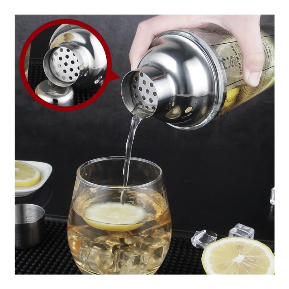 Coctelera Un juego de 6 vasos mezcladores de vidrio transparente y juegos de cocteleras de acero inoxidable.