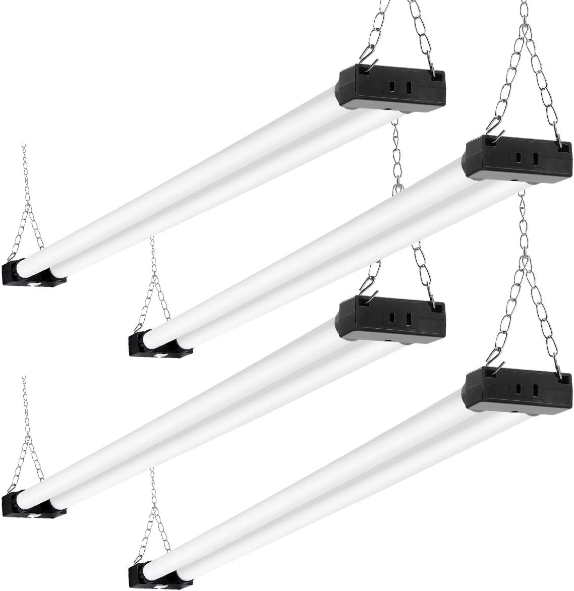 Linkable LED Shop Light 4ft 40W 6000K 4500LM Super Bright, Garage Lighting Fixture, with Pull Chain(ON/Off) 6000K 4PK