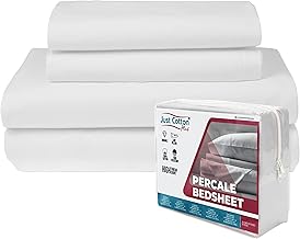 100% Contamination Free Cotton Percale Sheets Set, King Size, White, Deep Pocket, 4 Piece - 1 Flat, 1 360-Degree Elastic All-Around Fitted Sheet, and 2 Pillowcases - Crisp Cool & Breathable