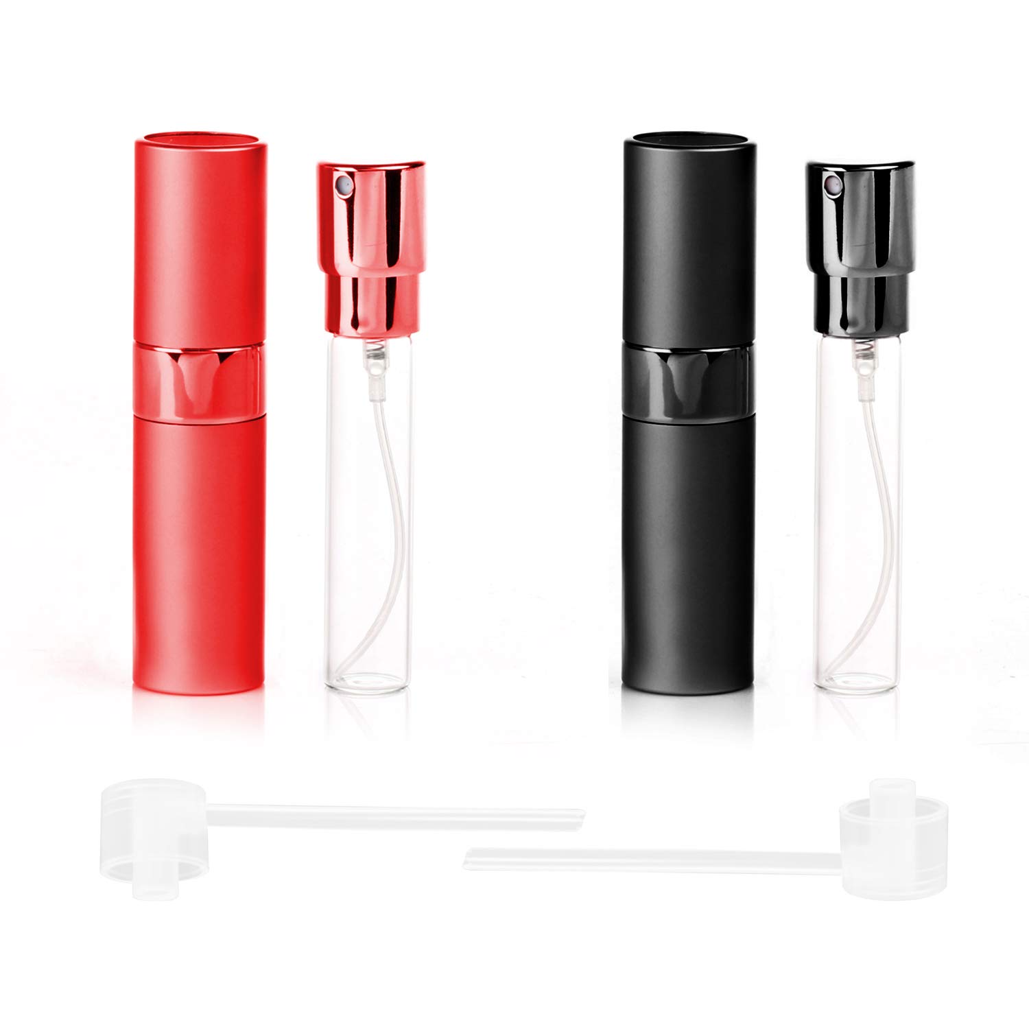 Coobbar 2 pcs/set Perfume Spray Bottles Perfume Atomizer Refillable,Perfume Sprayer Atomizer,Travel Perfume Refillable Mini Twist-Up Perfume Atomizer for Men & Women (Red+Black)
