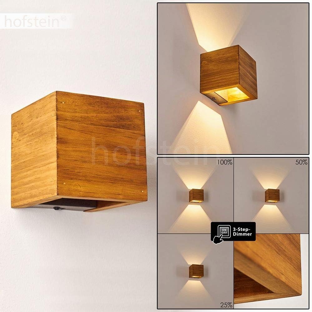 HOFSTEIN LED Wandlampe Adak, dimmbare Wandleuchte aus Holz/Metall in Braun/Grau, längliche Innenwandleuchte mit Up&Down Effekt, 4,3 Watt, 430 Lumen, 3000 Kelvin, Wohnzimmer, Schlafzimmer, Flur