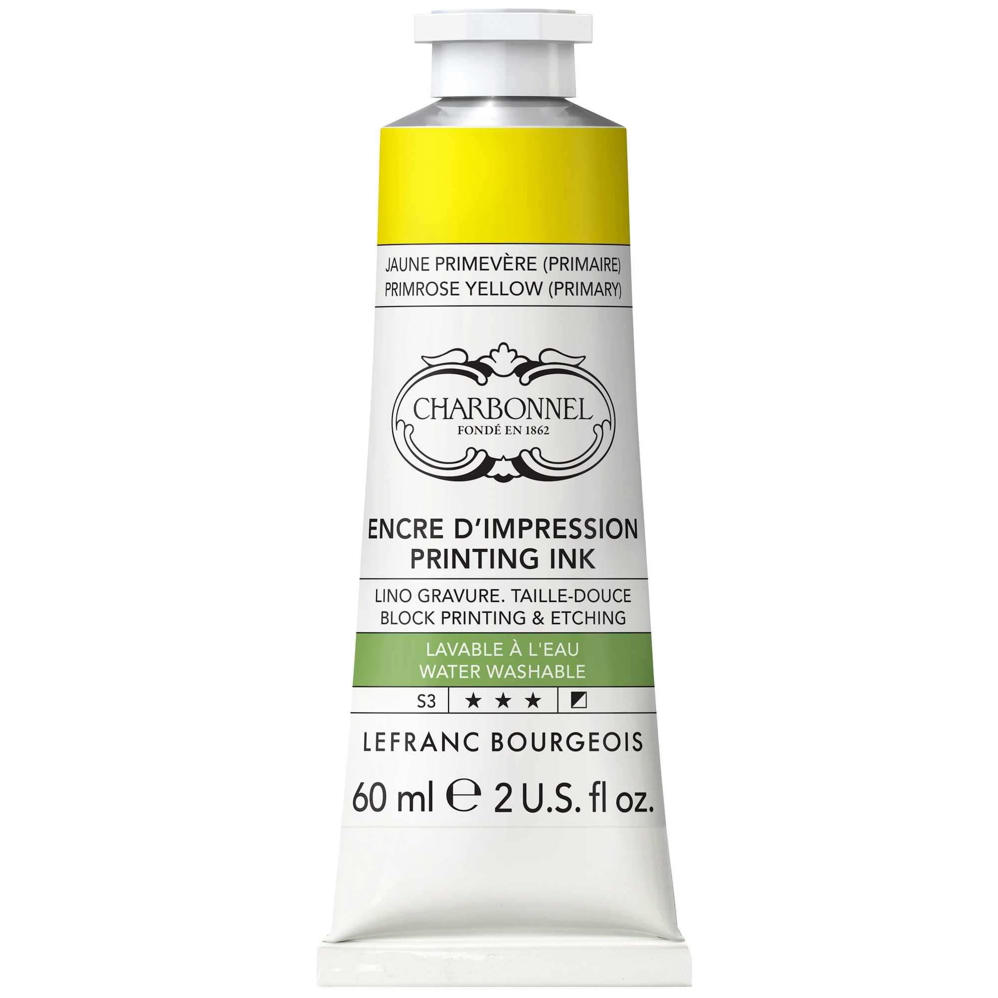 Lefranc Bourgeois 301494 Charbonnel, vernice per stampa in rame lavabile in acqua con eccellente resistenza alla luce, vegano, 100% privo di solventi, tubo da 60 ml, rosso geranio (primario