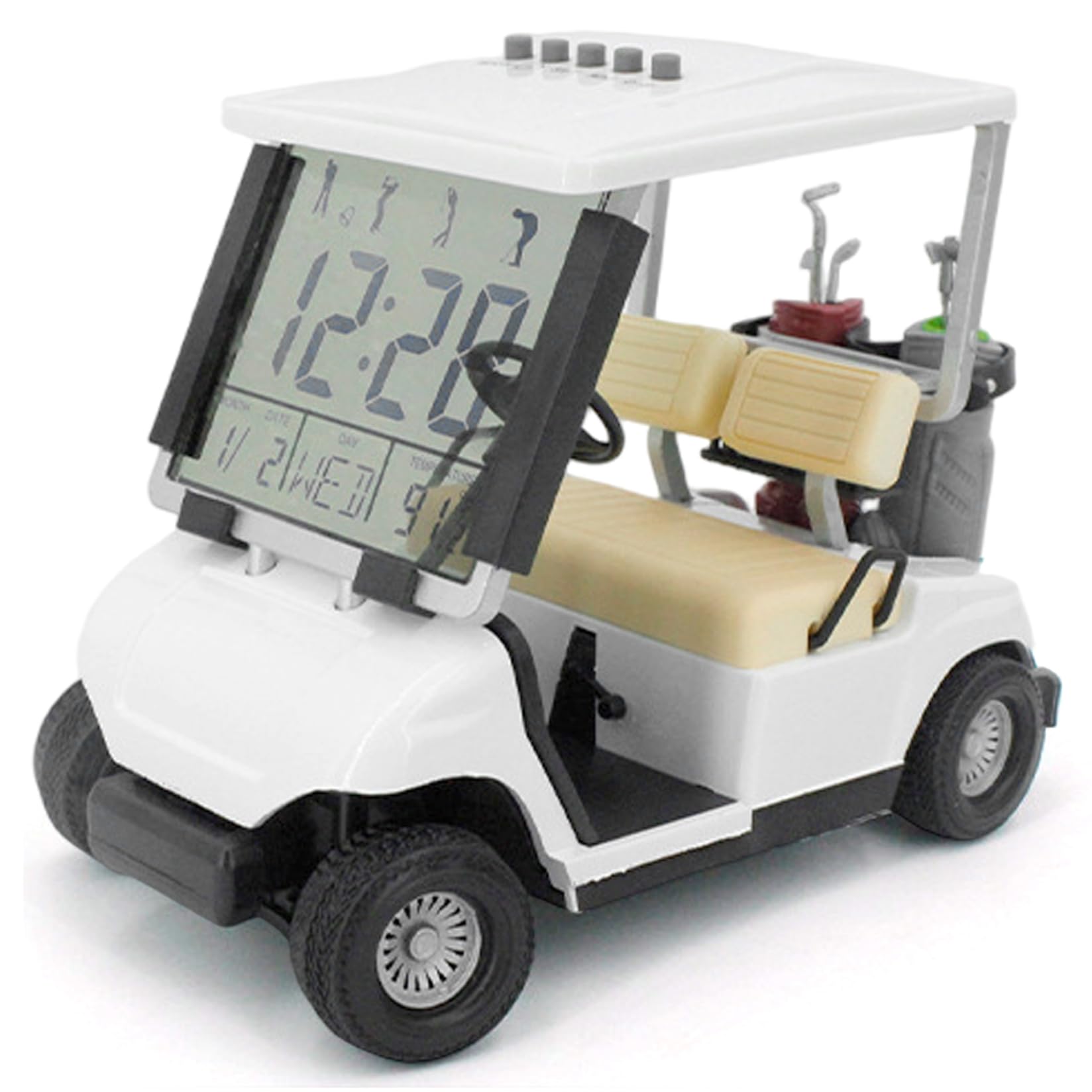 DAGLLGEW Mini Golf Cart Alarm Clock, Cute Electronic Desk Clock with Night Light, Unique Golfer Gifts for Men, Cool Office Desk Gadgets, White Cute Alarm Mini Cool Golfer Gifts for Men Golf Cart