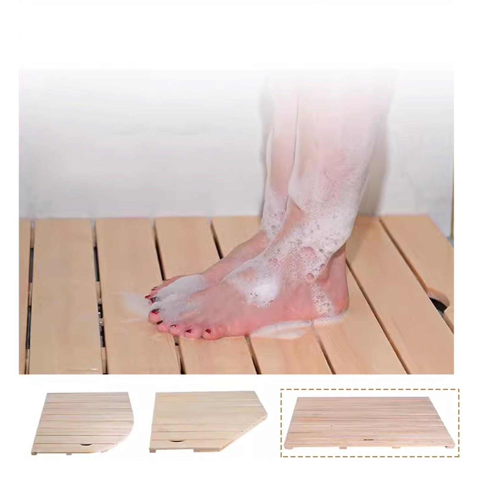 QIYFOZ Non-Slip Bamboo Bath Mat - Rectangular Shower Mat with Water Drainage, Eco-Friendly Customizable Design for Bathroom, Durable & Stylish Non-Slip Flooring Solution