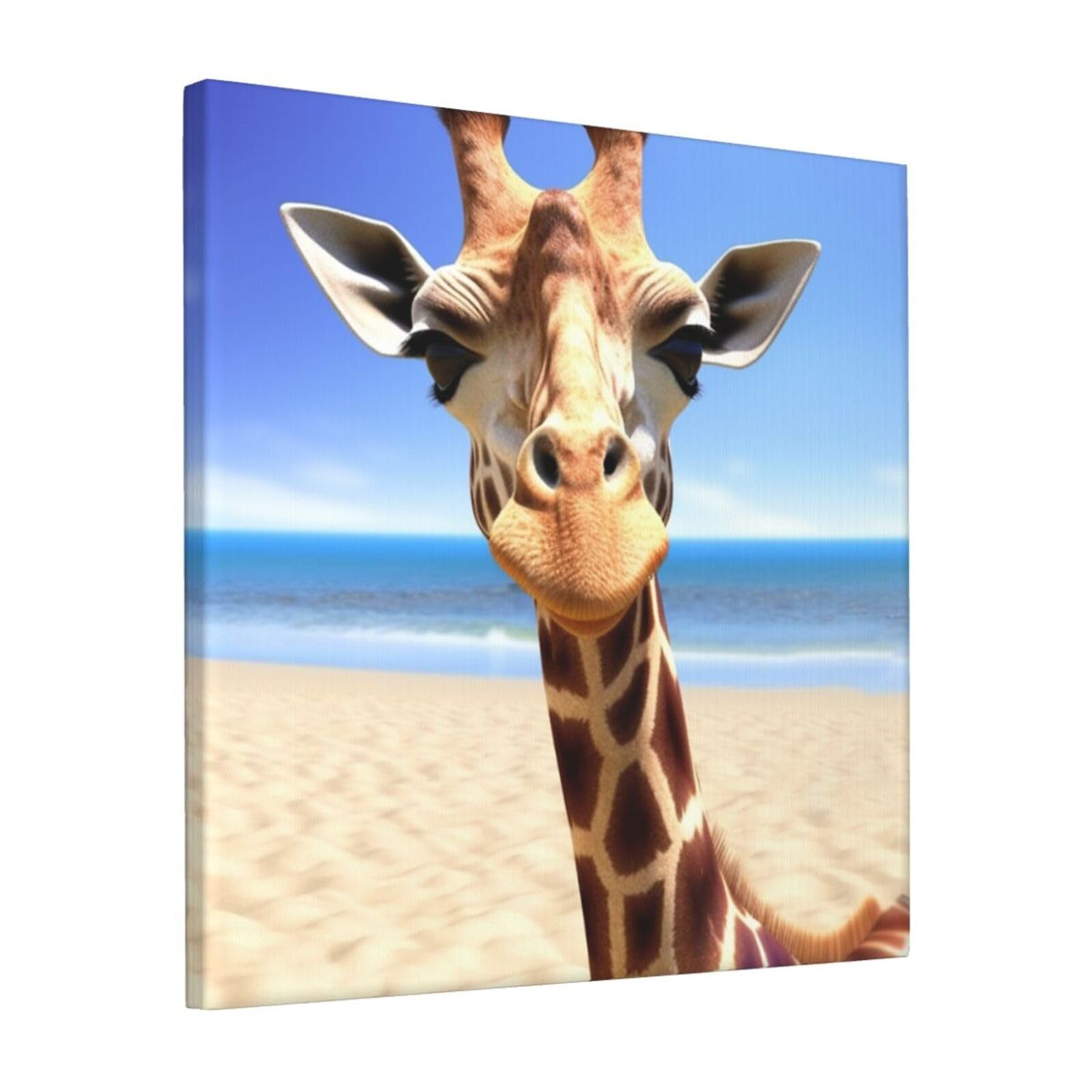 FodPand Beach Giraffe Canvas Wall Art for Living Room Wall Decor 12"x12" Modern Artwork Painting Pictures Hanging Canvas Prints Aesthetic Wall Art for Bedroom Bathroom Office Wallart Decor