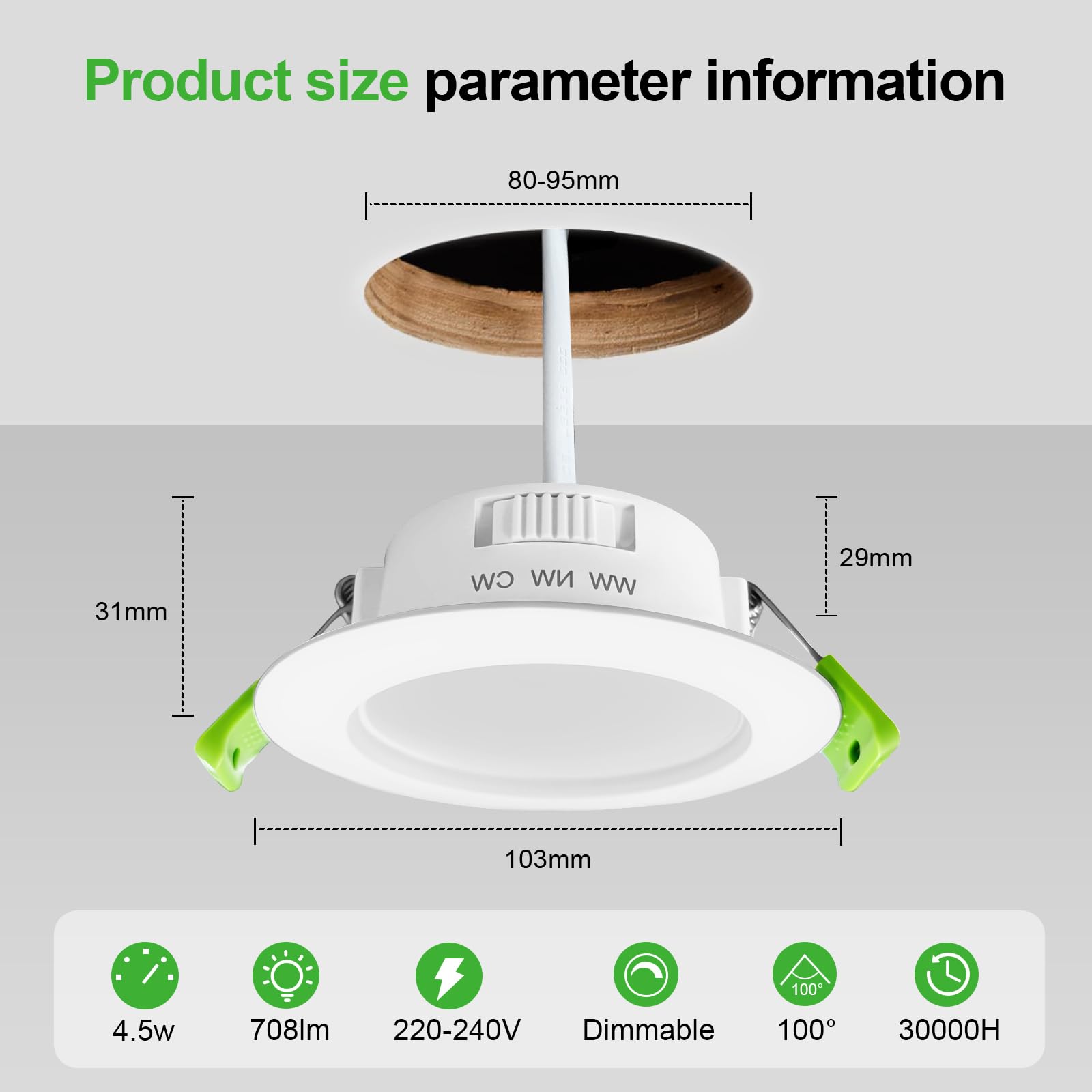 GY LED Einbaustrahler 4.5W 230V Dimmbar, 708 Lumen IP44 Einbauleuchten Für Badezimmer Küche, 3CCT 3000K/4000K/6500K Einbauspots, 12er Set