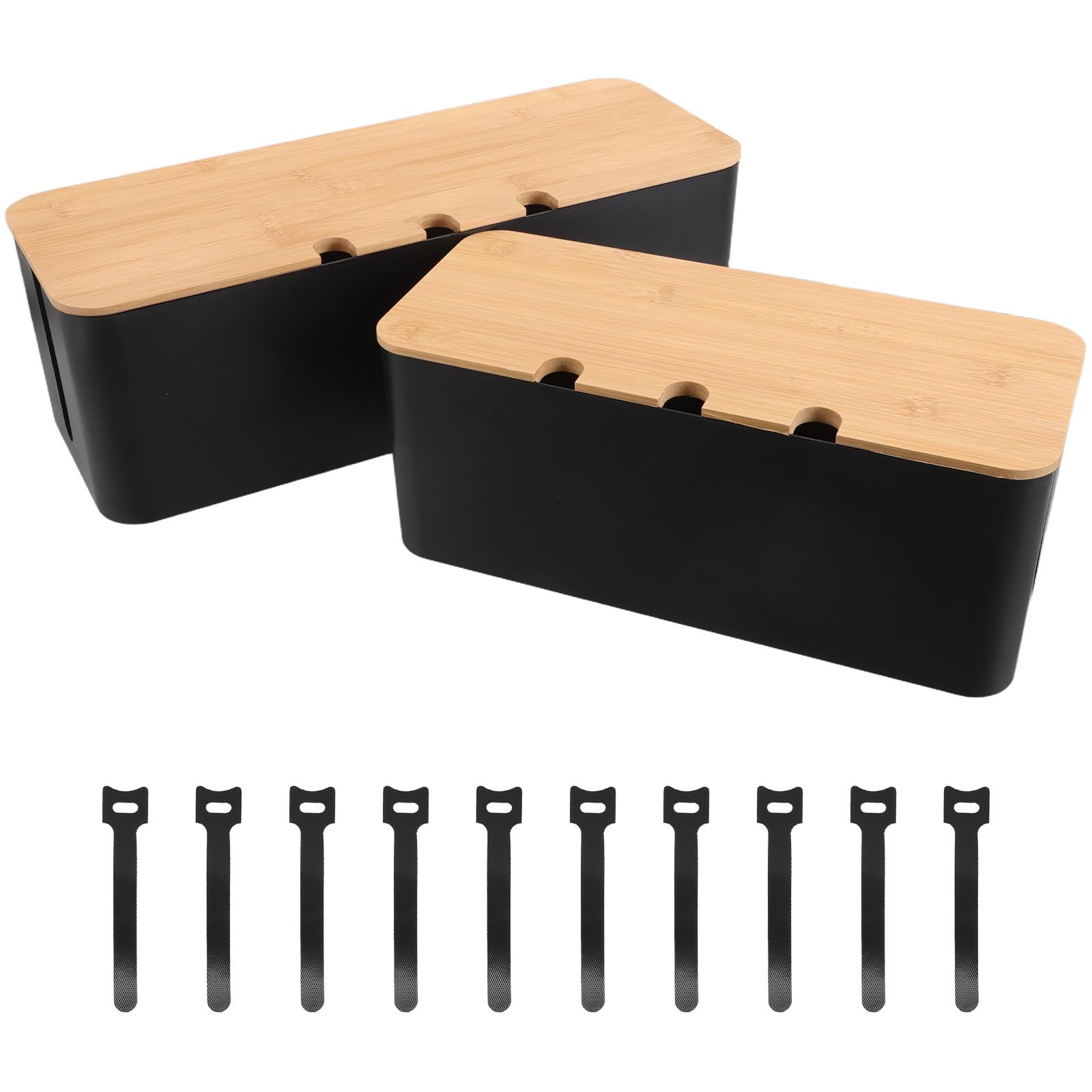 Caja de Gestión de Cables con Orificios, Plástico y Madera, Escritorio