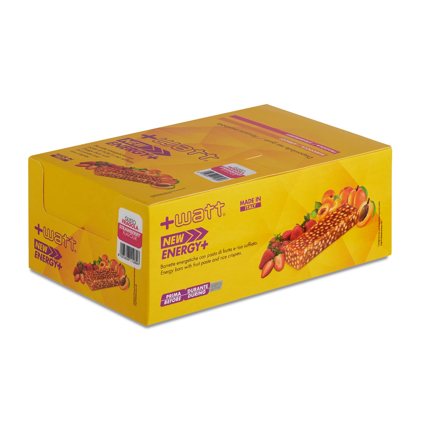 +Watt New Energy+ - Barretta energetica alla frutta con riso soffiato - Box 24 barrette - Gusto Fragola