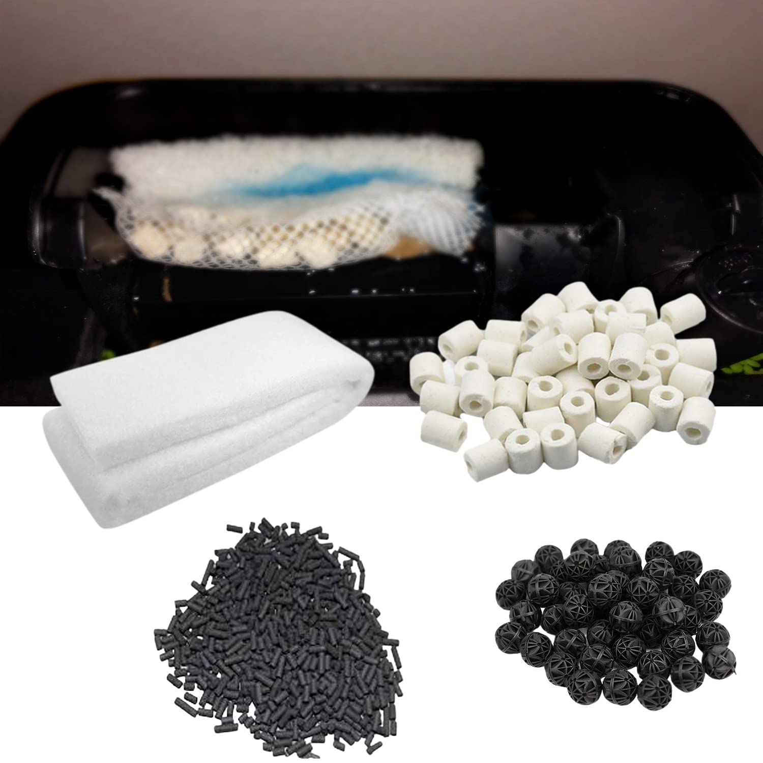 TALINOZ Aquarium Filter Media 250G Ceramic Rings,250G Activated Carbon, 10Pcs Bio Balls and Aquarium Sponge Filter for Fish Tank (500g) (B09QX7S9J2) Amazon Price History, Amazon Price Tracker