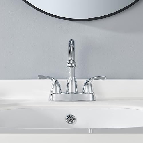 Miniatura 5 de Grifo de lavabo de baño, grifo de baño de latón cromado, juego central de 2 manijas con drenaje desplegable y líneas de suministro