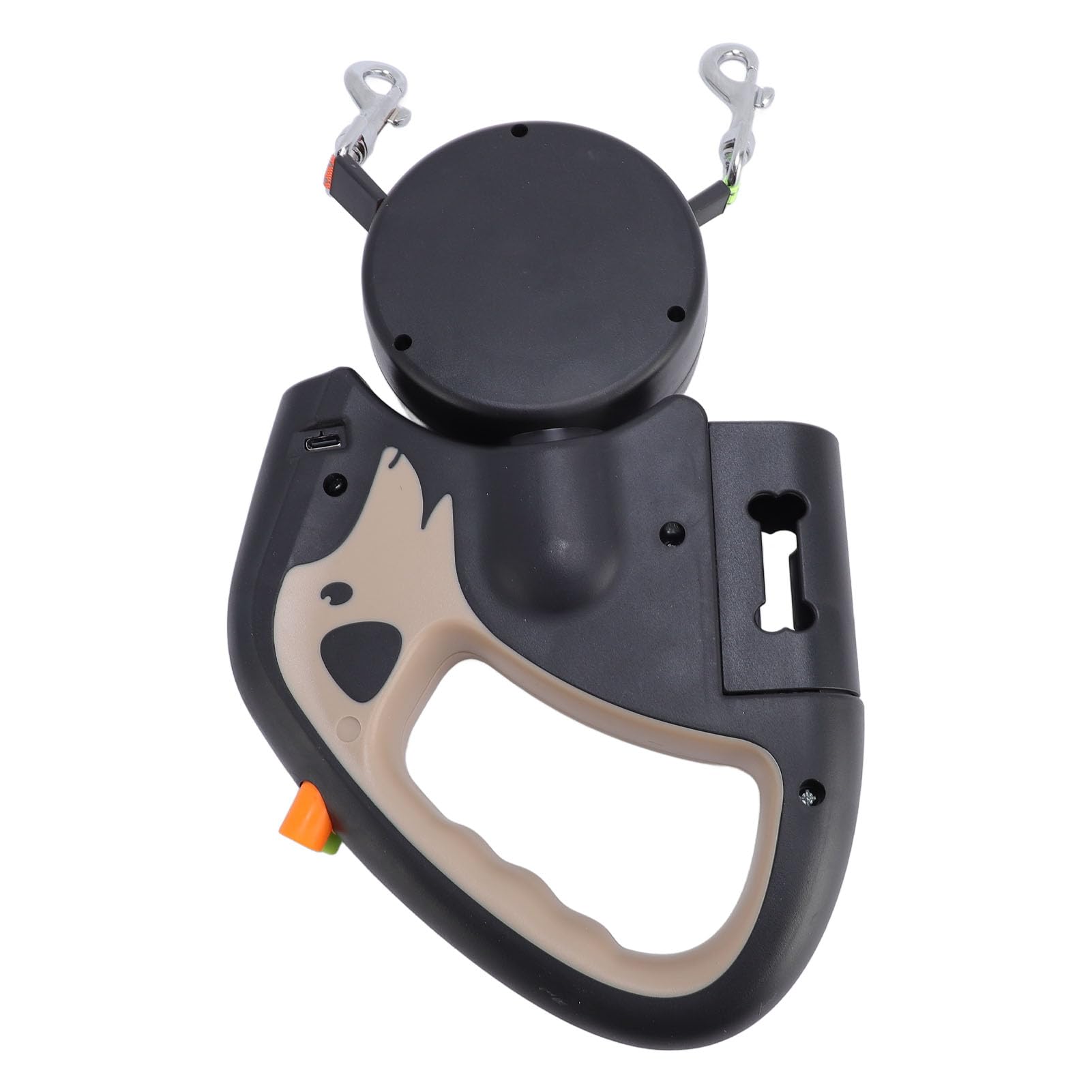 Tnfeeon Correa para Diseño de Doble Cabeza para Caminar 2 Perros Longitud Ajustable con Batería Incorporada de 500 MAh Correa de Tracción para Mascotas Retráctil Automático (Caqui)