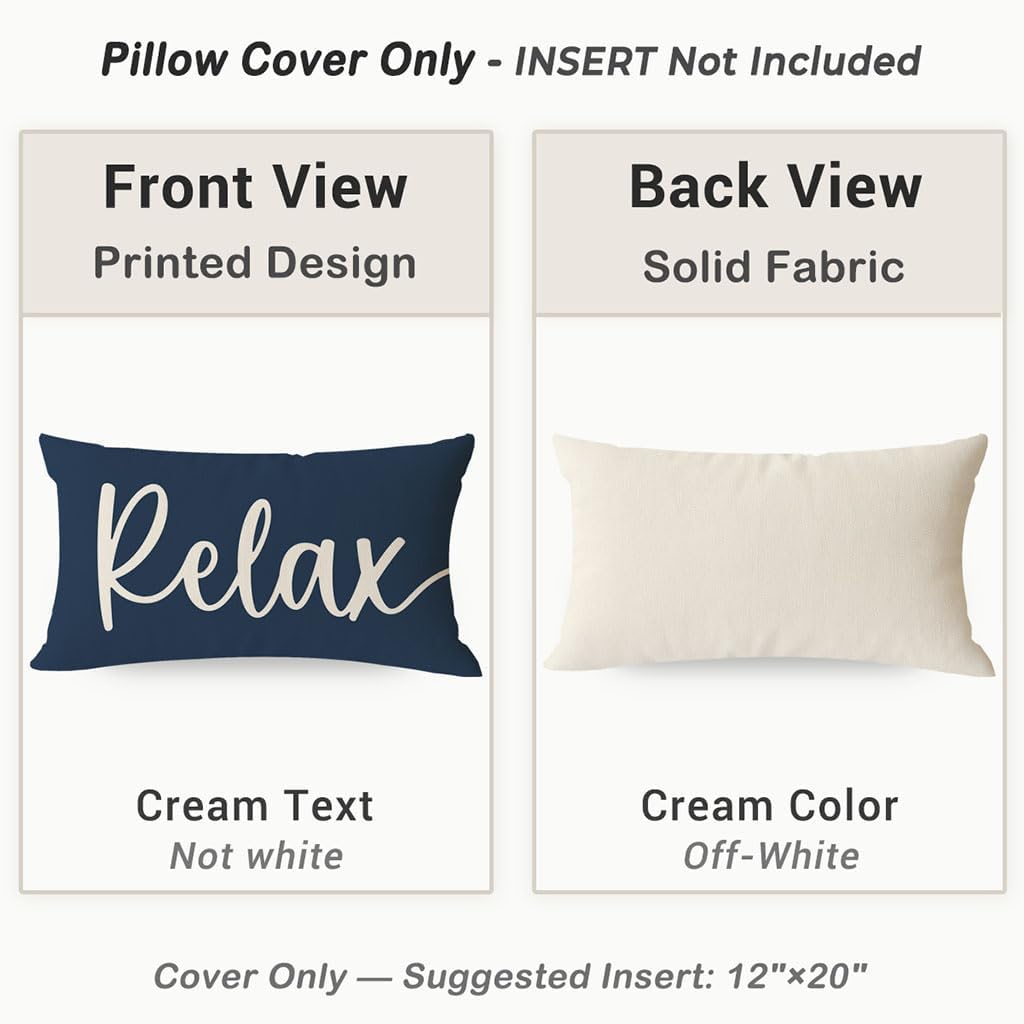 Decorative Throw Pillow Covers 12x20 Inch Set of 2 Relax Unwind Navy Blue Outdoor Coastal Spring Summer Front Porch Patio Decor Lumbar Cushion Case Decoration for Home Sofa Couch Living Room - Image 4