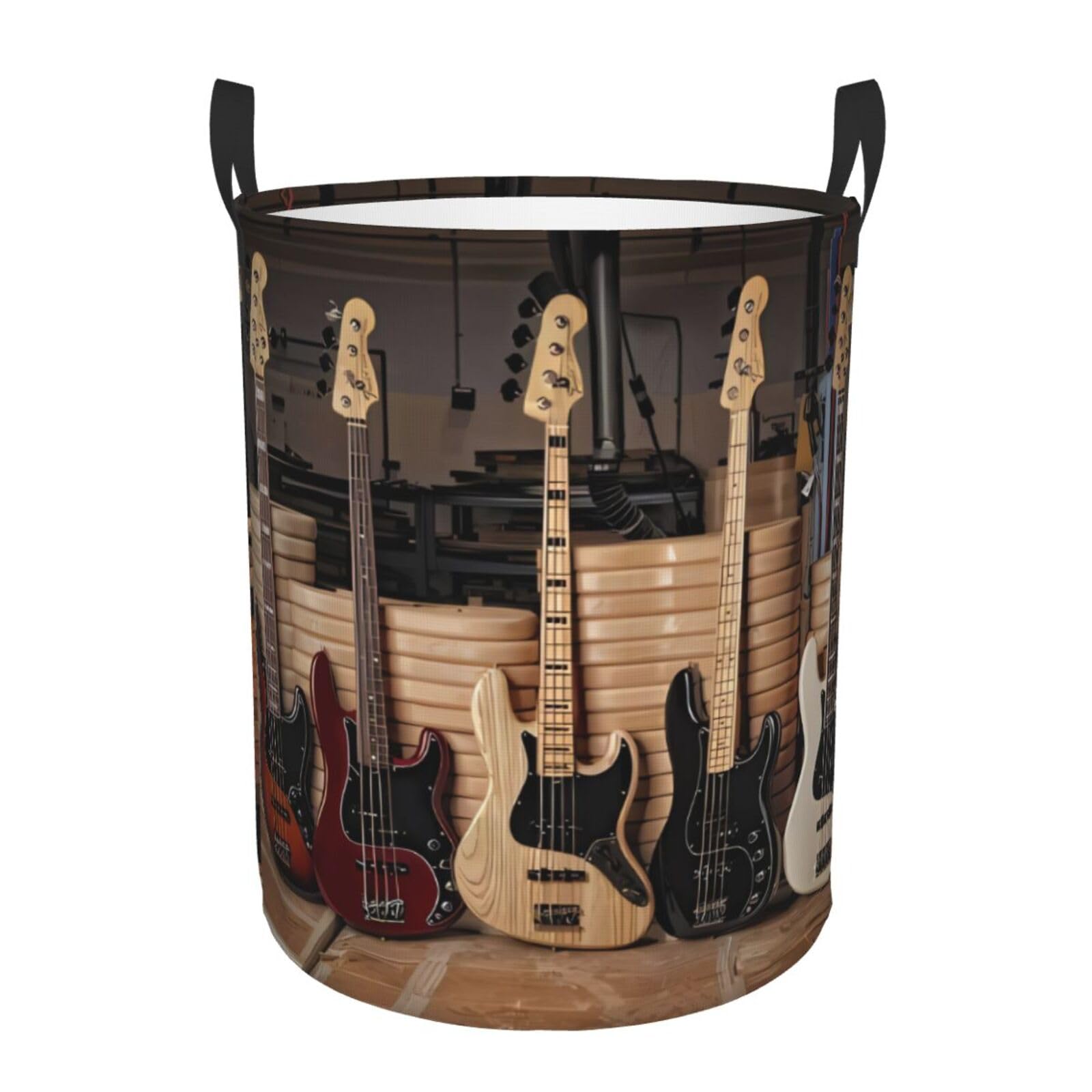 M Collapsible Guitar Bass Music Musical Instruments Print Circular Hamper Round