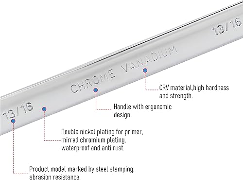 Miniatura 6 de FOCMKEAS Llave combinada de trinquete de cabeza flexible de 12 pulgada, SAE 72 dientes, caja de trinquete de 12 puntos, herramientas de llave de