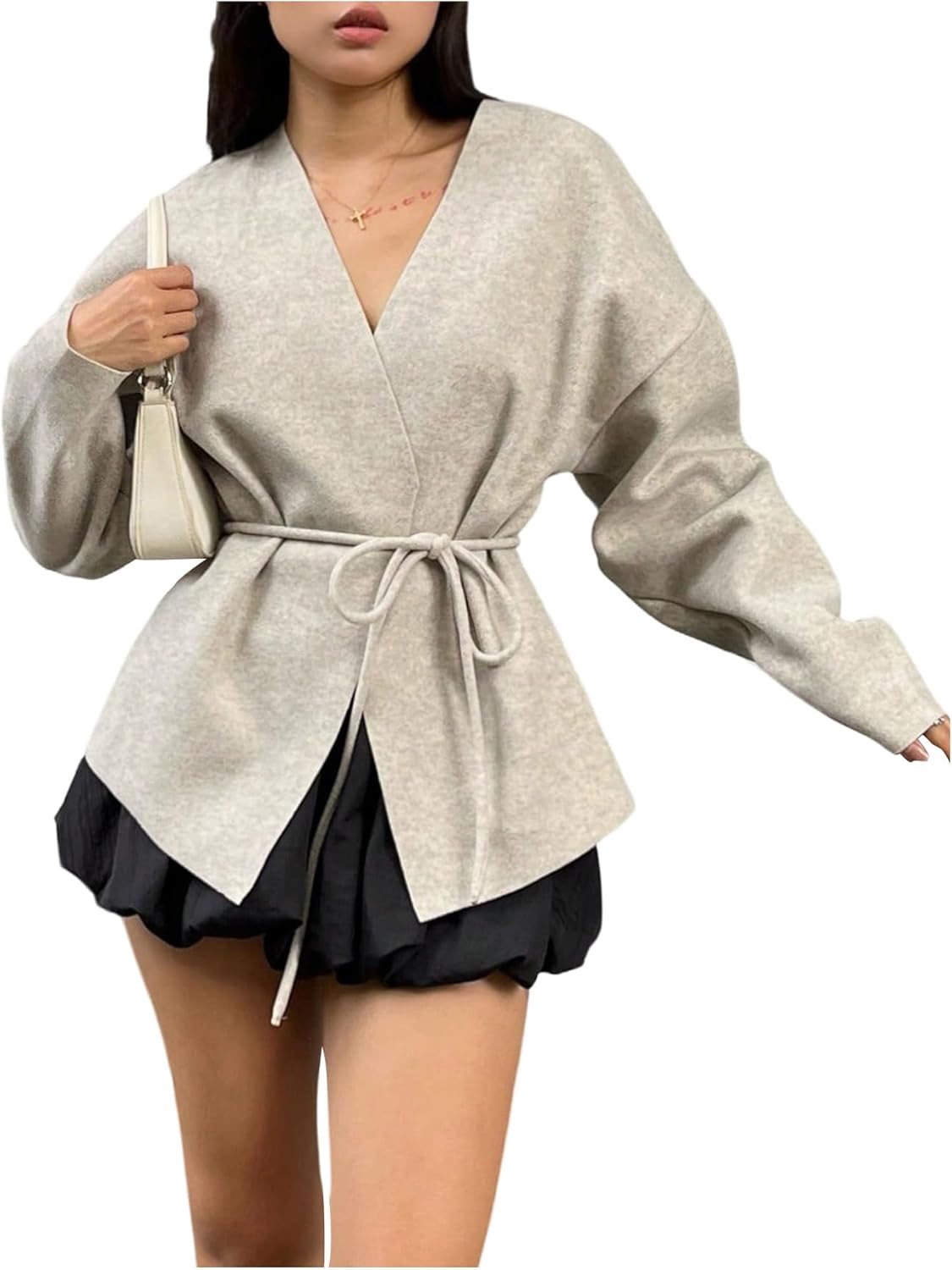 Verdusa Women's Fall Clothes Cardigan Sweaters Wrap Sweater Long Sleeve Tie Knot Sweaters Outerwear