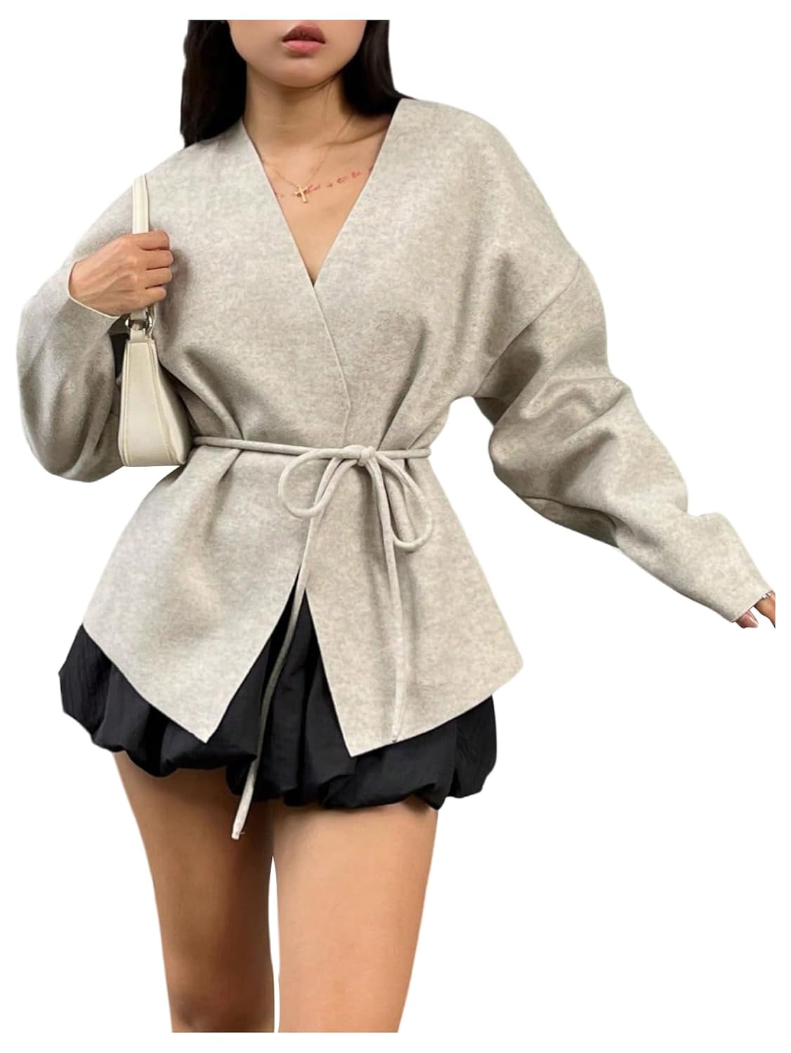 Verdusa Womens Fall Clothes Cardigan Sweaters Wrap Sweater Long Sleeve Tie Knot Sweaters Outerwear