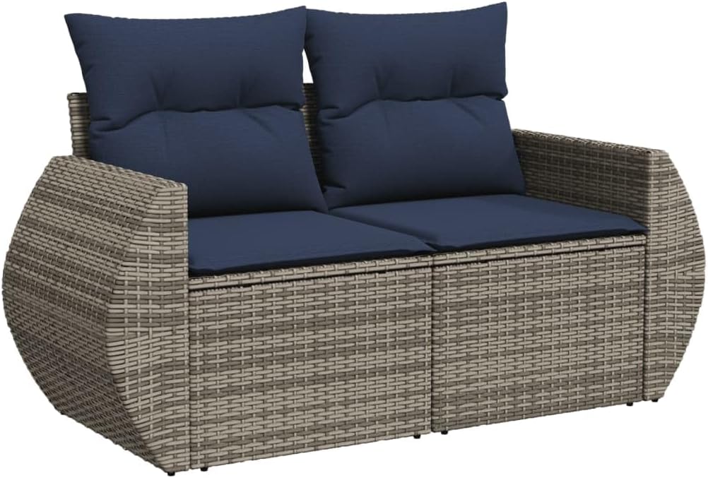 2-Seater Outdoor Patio Sofa Gray PE Rattan Loveseat with Thick Cushions Storage Under Seat Modular Small Couch for Balcony Garden Porch