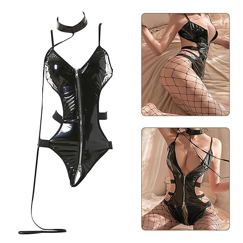 GKLWEJ Dessous sexy Set, Sexy Dessous Damen für Sex mit Kragen und Netzstrümpfen, Sexy Schritt Offen Strapsen, Dessous Damen Sexy Unterwäsche, Dessous Sexy Reizwäsche,Erotische Dessous Frau