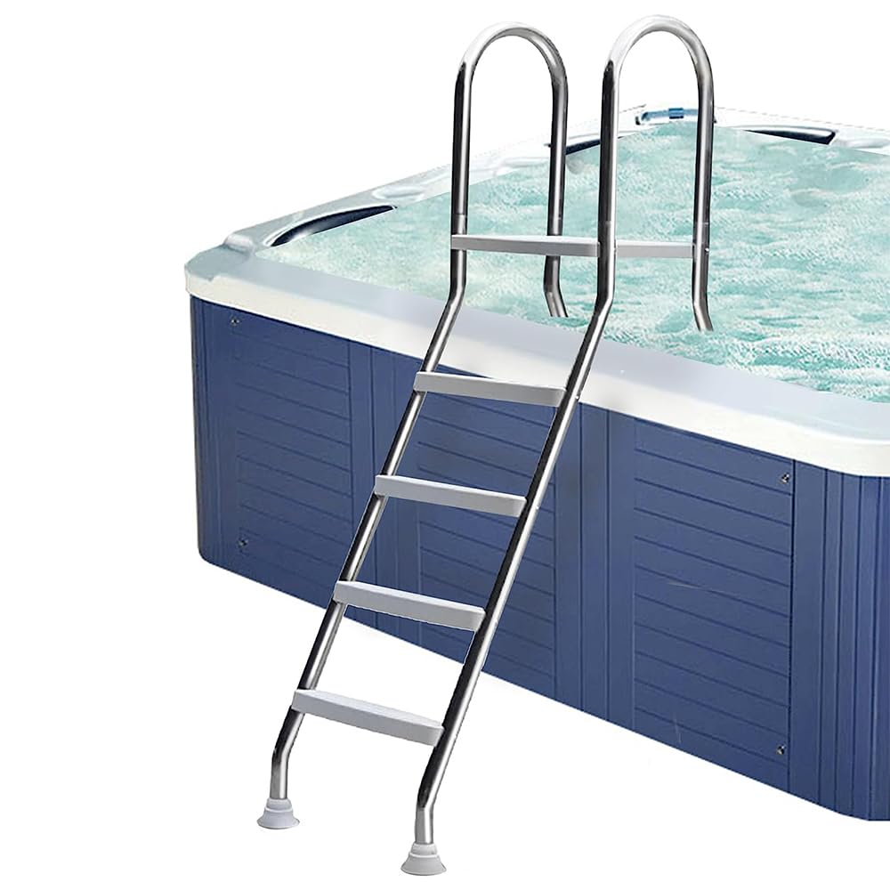 Scala per Piscina da 52 Pollici, Scala per Piscina Fuori Terra per impieghi gravosi, Scale per Piscina in Acciaio Inossidabile con Pedali Antiscivolo, per Viaggi, Piscina nel Cortile, casa