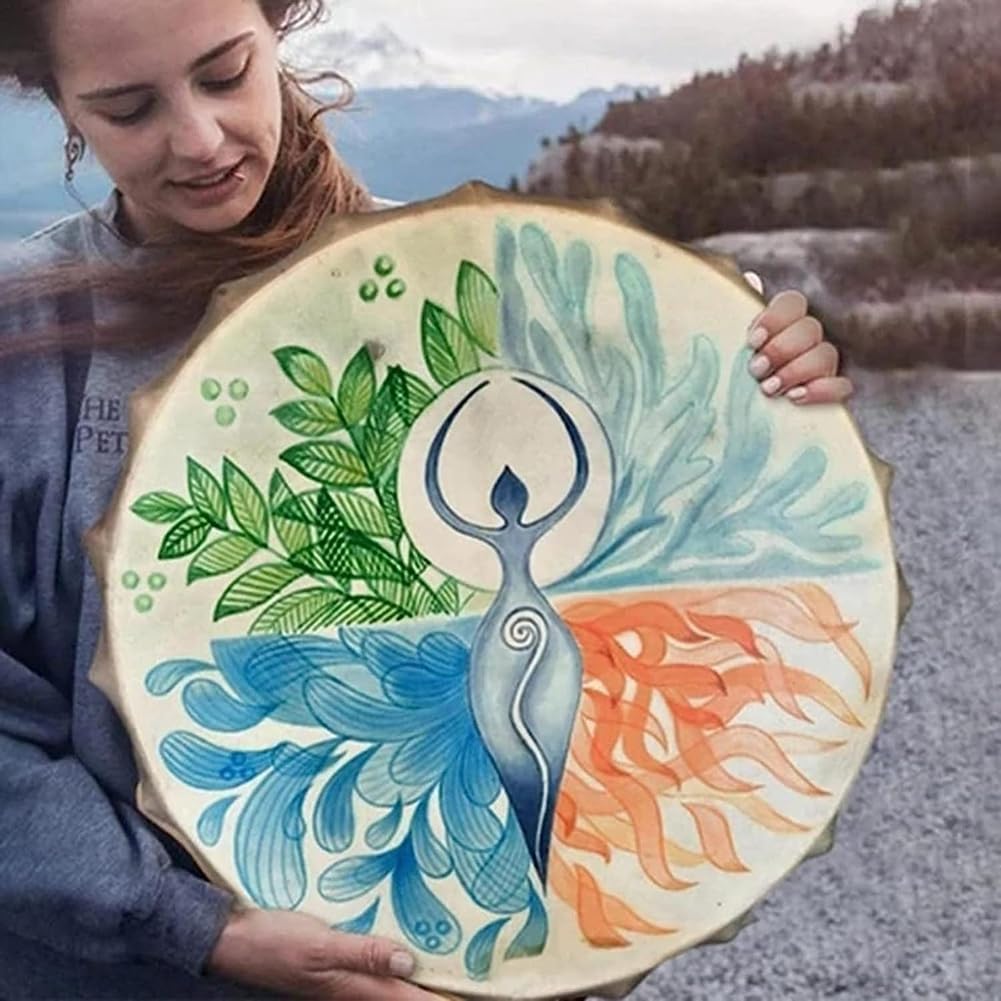 Trjgtas Tambor chamánico hecho a mano sonidos de la naturaleza sonido sanación tambor de 10 pulgadas