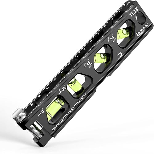 Huepar 6.2 inch Torpedo Level, Magnetic Conduit Level with 4 Vials | Aluminum Alloy Construction Spirit Level & V-Groove and Magnet Track, High Precision Bubble Level, Double Scale, Thumb Screw