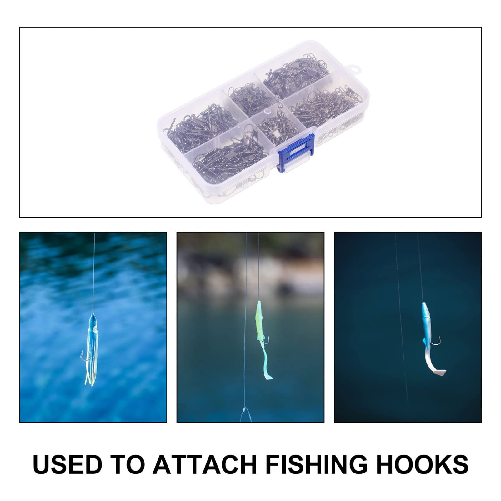 Milisten Stainless Steel Fishing Tackle Set Rotary Pin Connectors Swivels Snap Connectors for Hooks Lures