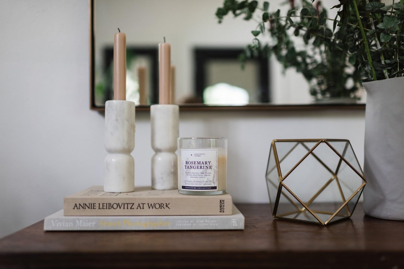 PERIPETI Home Rosemary + Tangerine Scented Candle - Classic Wick, 8.5oz Natural Soy Wax for Energizing Aromatherapy - Long-Lasting Citrus & Herbal Fragrance for Home or Spa