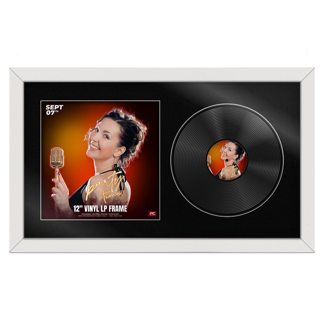Procut Global 30X17" White Vinyl Record Frame for 12 Inch LP Cover & Disc - Premium Display Photo Frame -Engineered Wood with Shatterproof Perspex - Music Lover Gift & Home Décor