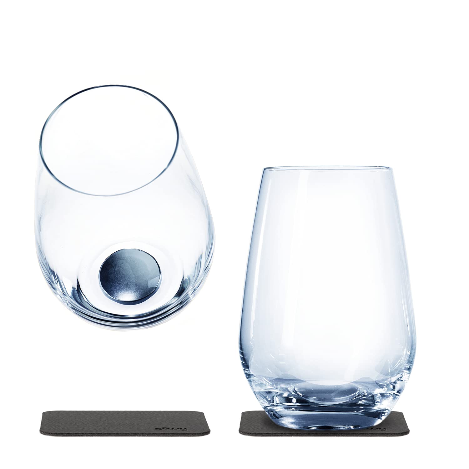 silwy® Verres magnétiques, verres en cristal de haute qualité avec aimant parfaitement intégré et nano gel pads métalliques (longdrink // 0,4 l)