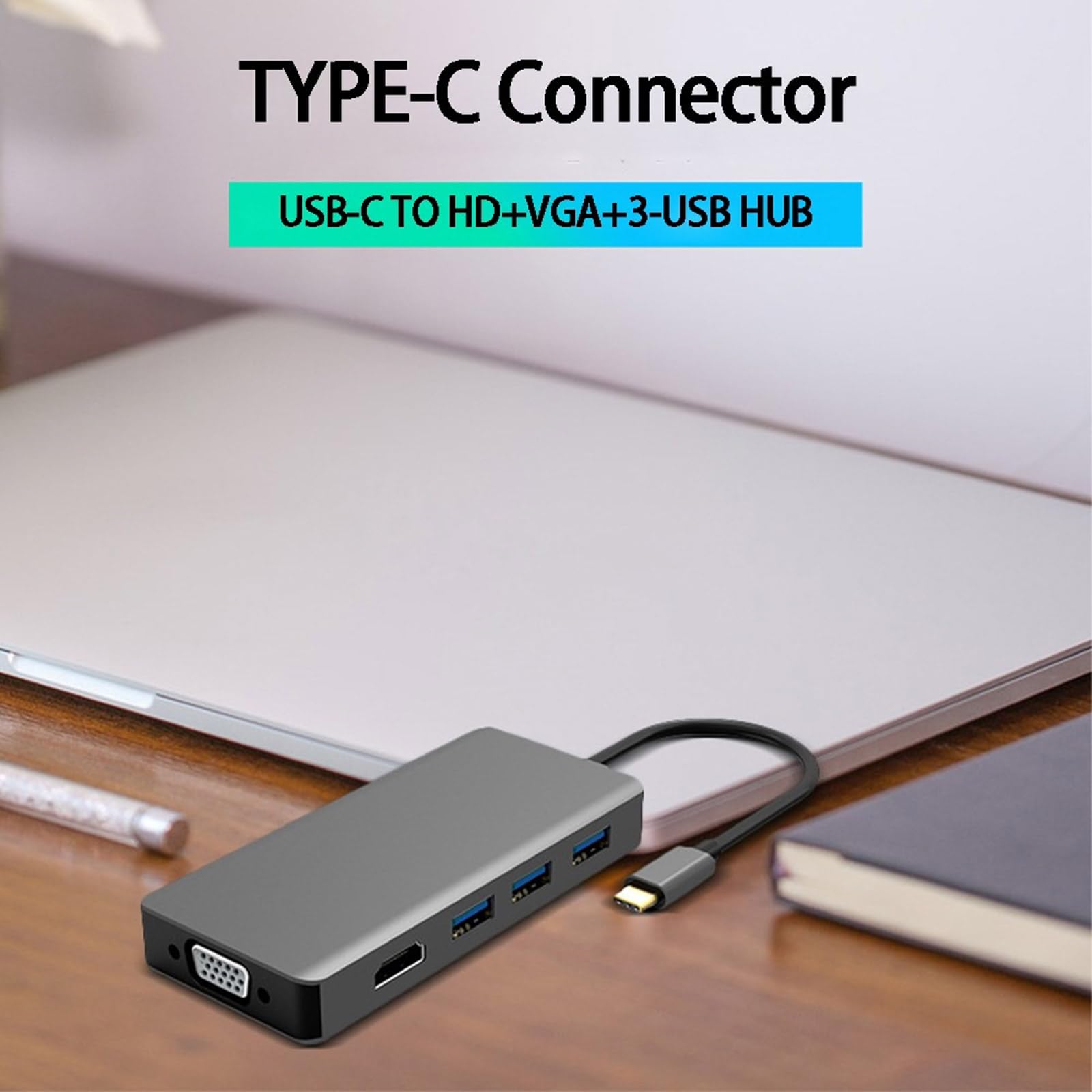 Adaptateur USB C HUB USB 3.1 vers vidéo + convertisseur VGA (prise en charge vidéo et VGA) pour présentation et travail de conception